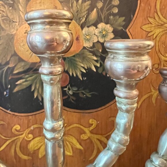 Vintage Solid Brass Menorah Candelabra 7-Branch Candle Holder Judaica 10 inch - Picture 3 of 11